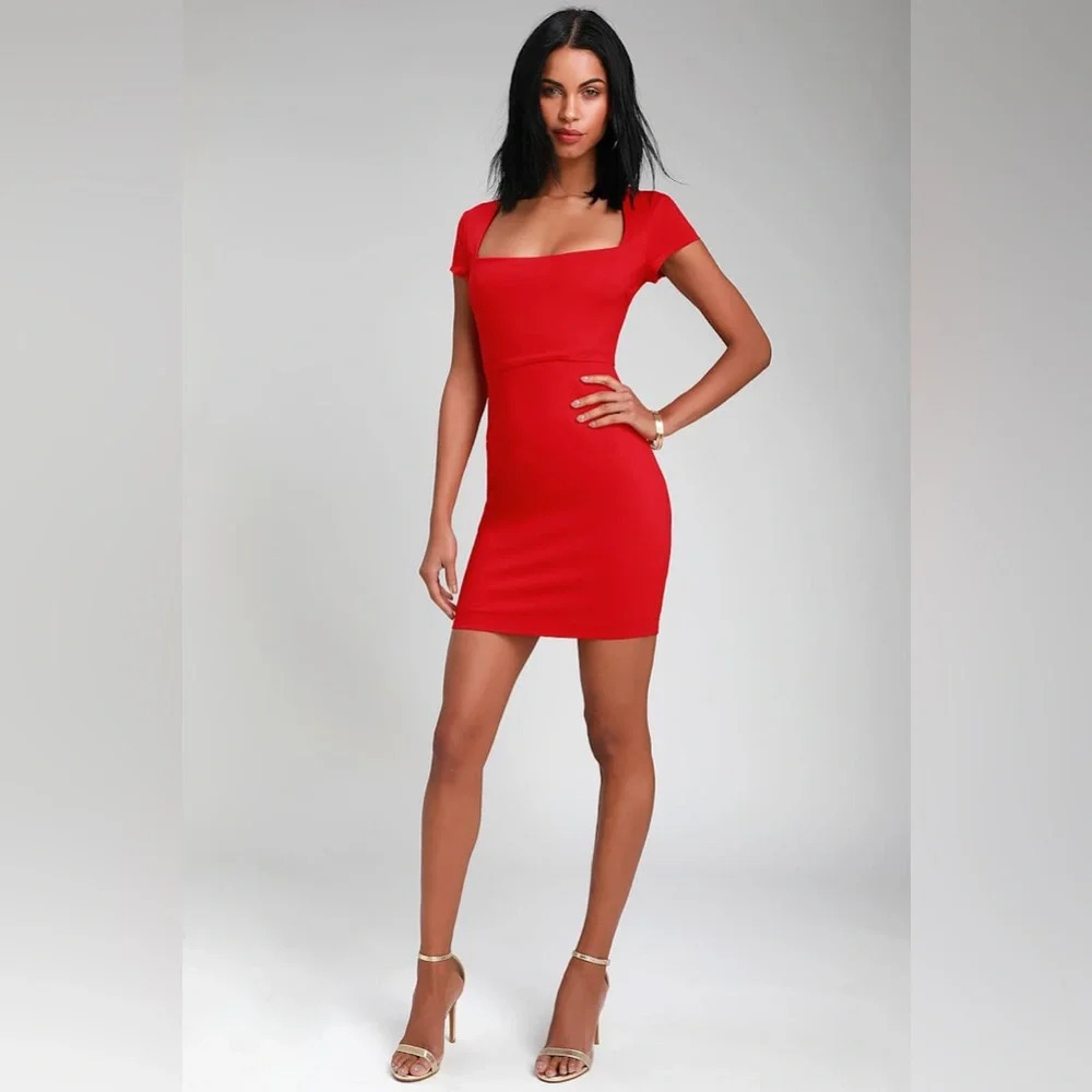 Lulus Sleek Chic Red Backless Cap Sleeve Mini Bodycon Dress size Small